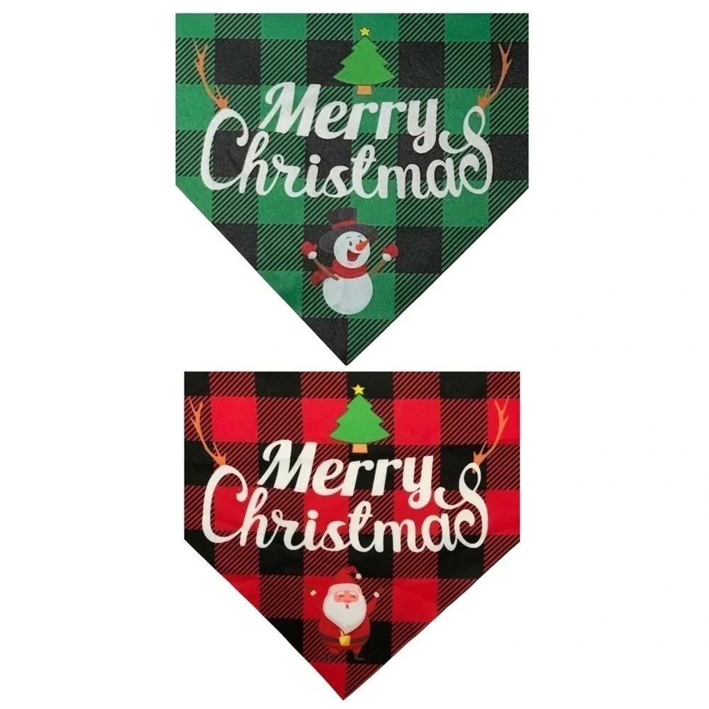Christmas Dog Bandannas Tartan Plaid Merry Christmas Tie On 19” OS 2 PC Set